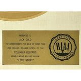 Andy Williams Love Story RIAA Gold LP Award - RARE - Record Award