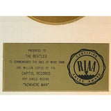 Beatles ’Nowhere Man’ RIAA Gold 45 Award presented to The Beatles- RARE - Record Award