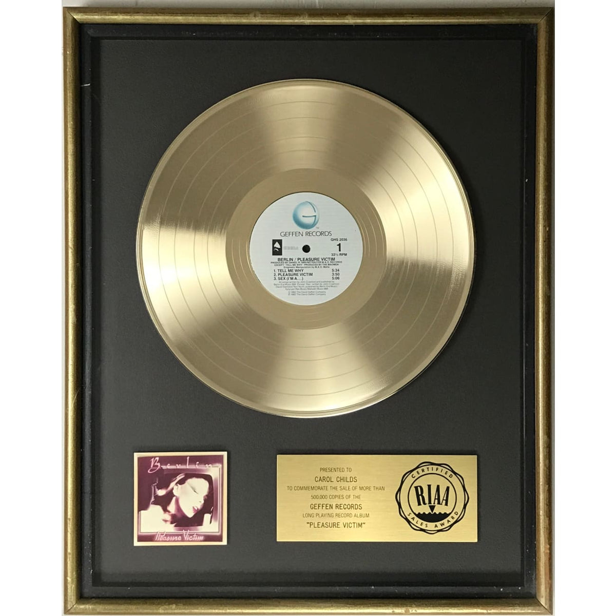 musicgoldmine.com - Berlin Pleasure Victim RIAA Gold LP Award –  MusicGoldmine.com