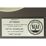 Billy Squier Don’t Say No RIAA Platinum Album Award - Record