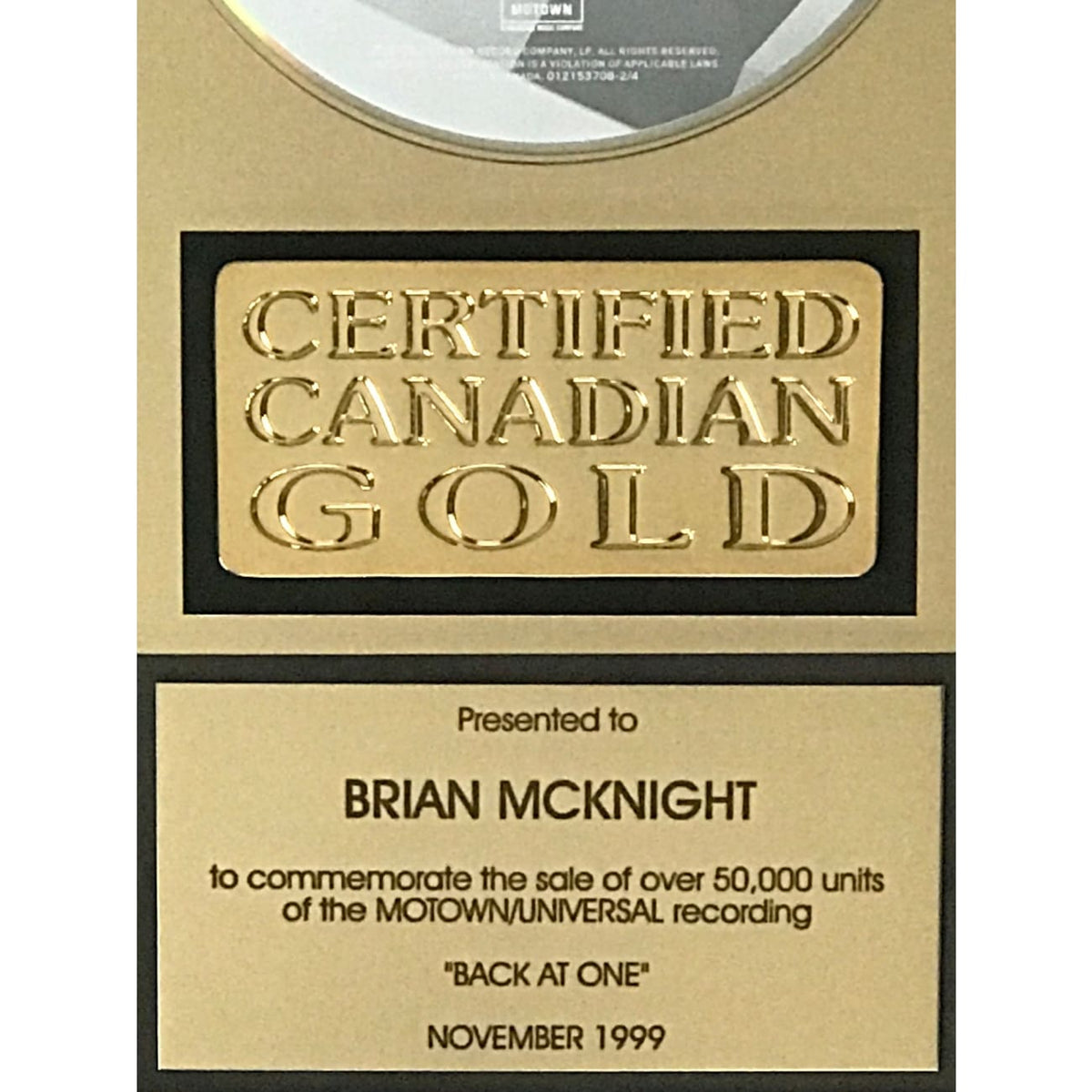 musicgoldmine.com - Brian McKnight Back At One CRIA Gold Album