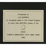 Cher Greatest Hits 1965-1992 Geffen Records 1993 Award - Record Award