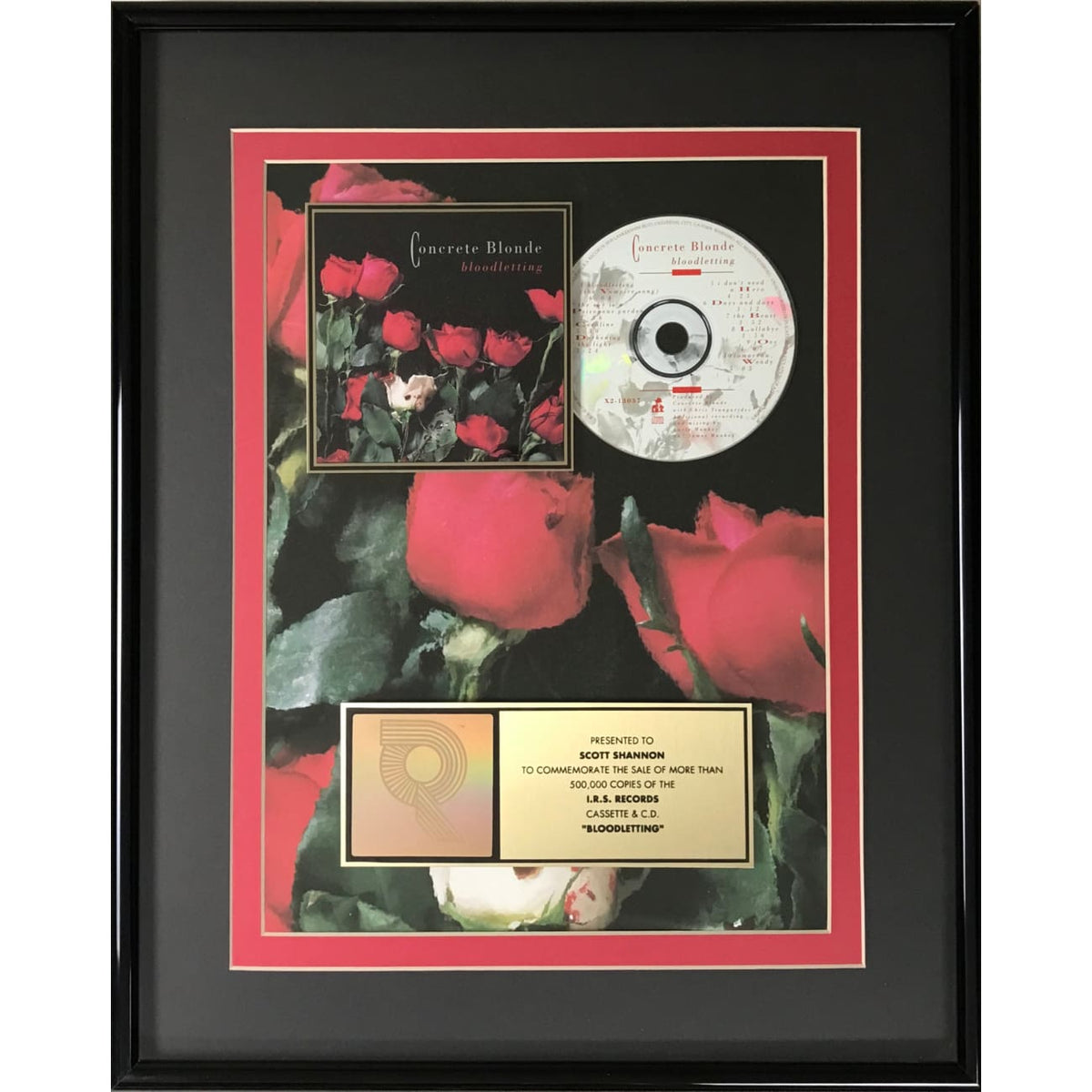 Concrete Blonde Bloodletting RIAA Gold Album Award