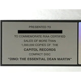 Dean Martin Dino: The Essential Dean Martin RIAA Platinum Album Award - Record Award