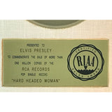 Elvis Presley ’Hard Headed Woman’ RIAA Gold 45 Award presented to Elvis Presley- RARE - Record Award