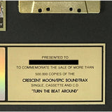 Gloria Estefan ’Turn The Beat Around’ RIAA Gold Single Award - Record Award