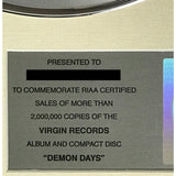 Gorillaz Demon Days RIAA 2x Multi-Platinum Album Award - Record Award