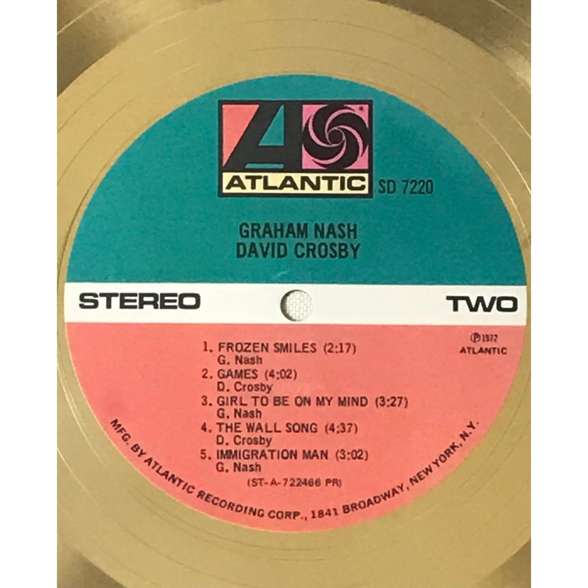 Graham Nash and David Crosby RIAA Gold Album Award