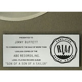 Jimmy Buffett Son Of A Son Of A Sailor RIAA Platinum LP Award presented to Jimmy Buffett - RARE - Record Award