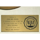 John Lennon Walls & Bridges RIAA Gold LP Award presented to John Lennon - RARE