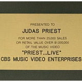Judas Priest Priest... Live! 1988 RIAA Gold Video Award presented to Judas Priest - RARE - Record Award