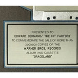 Paul Simon Graceland RIAA 3x Multi-Platinum Album Award + Grammy Win Certificate - Record Award
