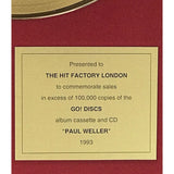 Paul Weller debut 1993 Go! Discs UK Gold Album Award - Record Award