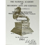 Prince 1984 ’Purple Rain’ Grammy Album Of The Year Nomination Certificate presented to Prince And The Revolution - RARE - Record Award