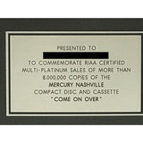 Shania Twain Come On Over RIAA 8x Multi-Platinum Album Award + Grammy Win Certificate - Record Award