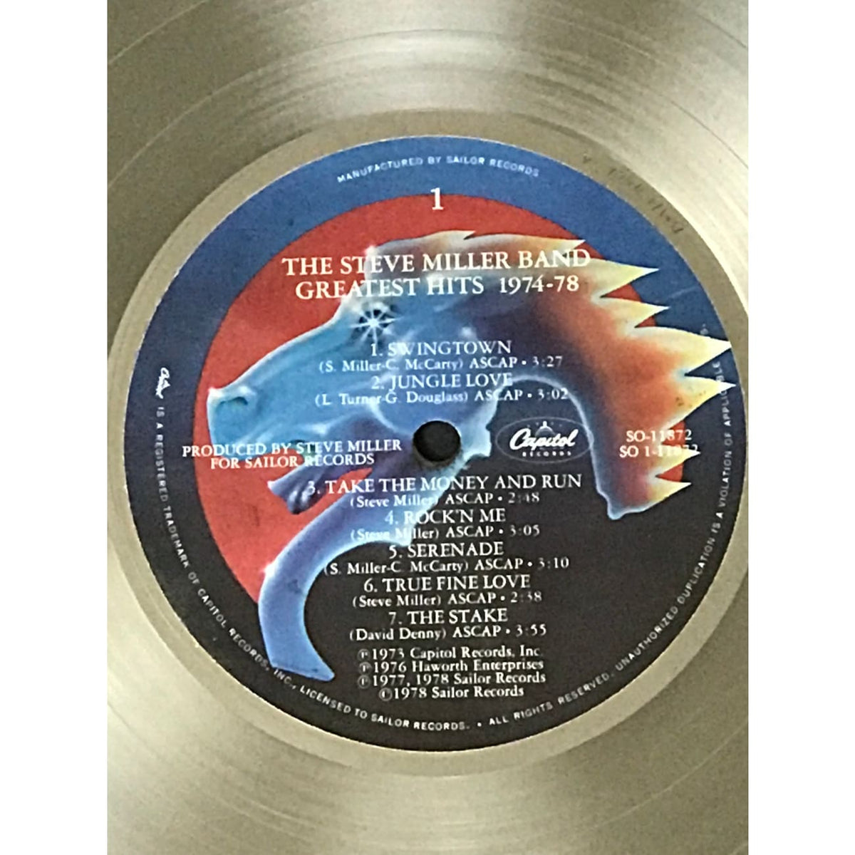 Steve Miller Band Greatest Hits 1974-78 RIAA Platinum Album Award