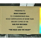 The Head And The Heart debut RIAA Gold Album Award - Record Award