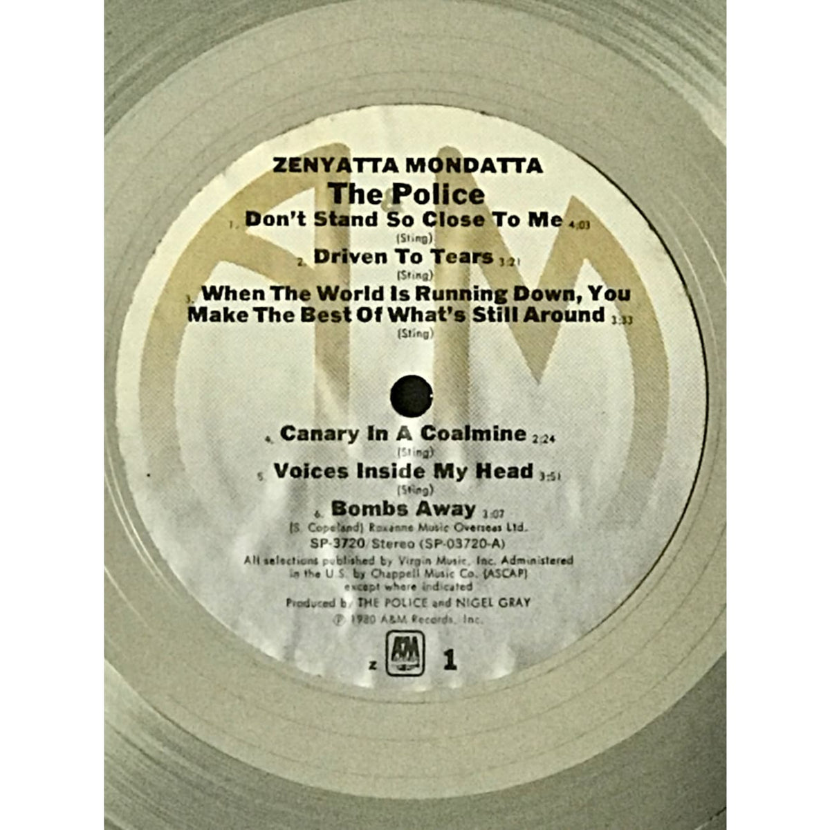 The Police Zenyatta Mondatta A&M Records award