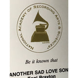 Toni Braxton debut RIAA 8x Multi-Platinum Album Award + Grammy® Win Certificate Plaque - Record Award