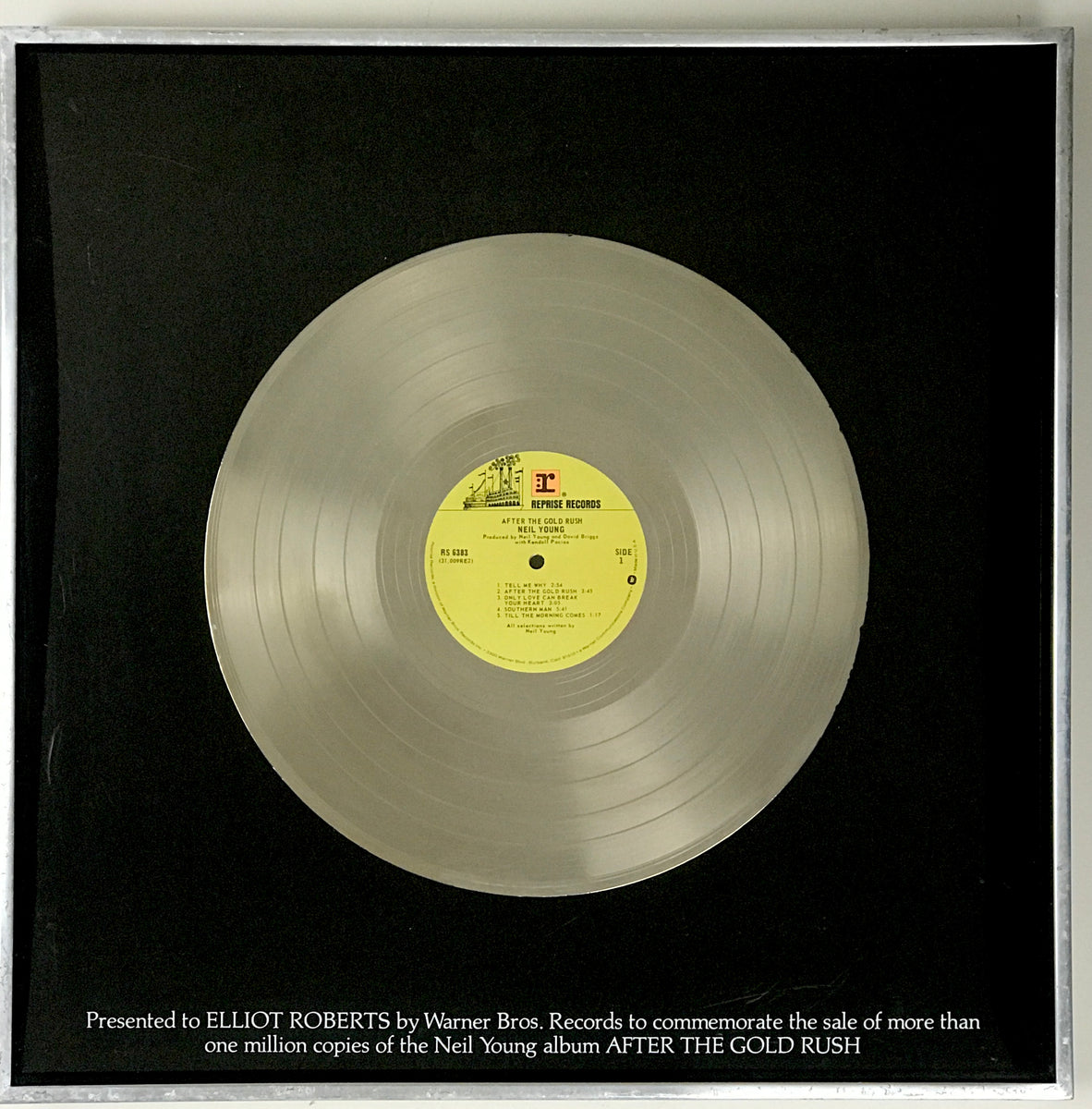 Neil Young After The Gold Rush 70s/80s Platinum label award - RARE