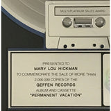 Aerosmith Permanent Vacation RIAA 2x Platinum Album Award - Record Award