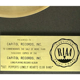 Beatles Sgt. Pepper’s Lonely Hearts Club Band RIAA Gold LP Award - RARE - Record Award