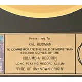 Blue Öyster Cult Fire Of Unknown Origin RIAA Gold LP Award - Record Award