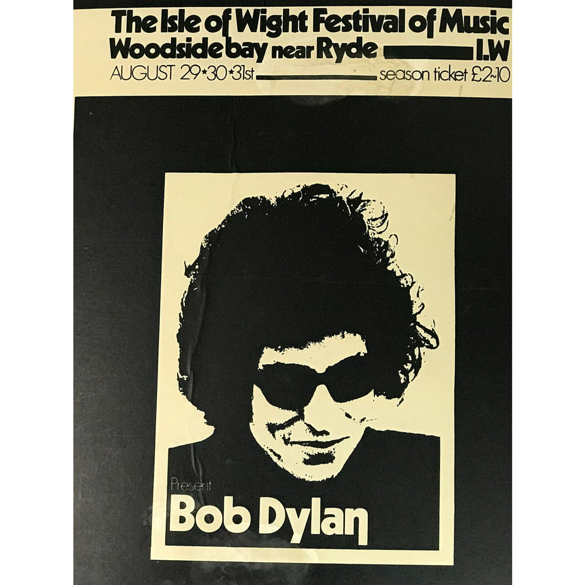 Isle of Wight buy concert poster UK dayglo yellow-Bob Dylan-the Who,Moody Blues