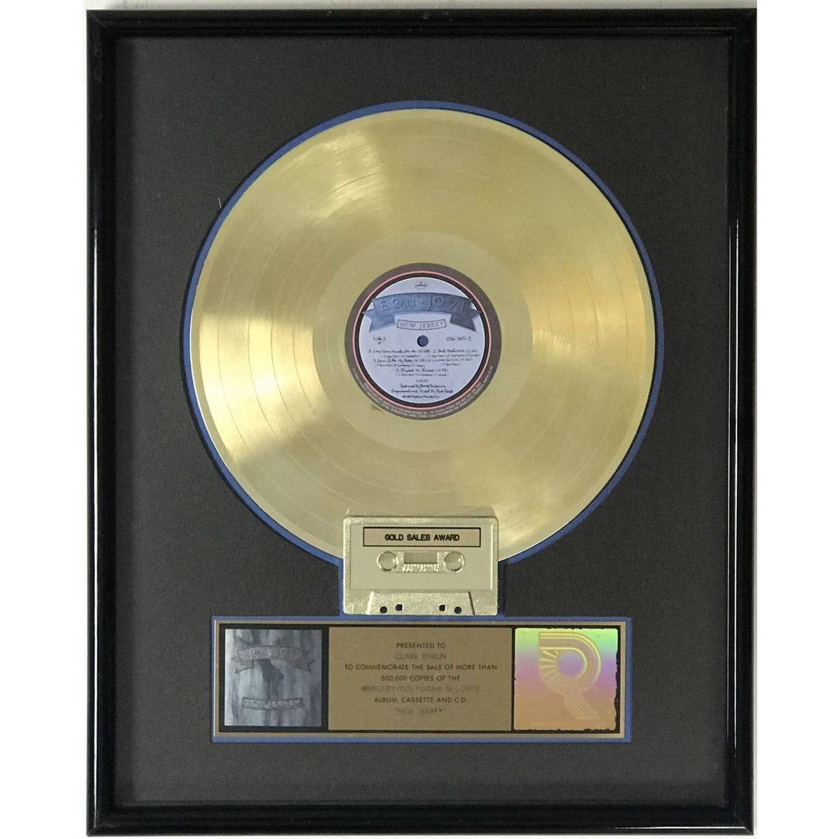 Bon Jovi New Jersey RIAA Gold LP Award