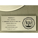 Captain & Tennille Song Of Joy RIAA Platinum LP Award presented to Neil Sedaka - RARE - Record Award
