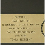 Dr. Hook Only Sixteen RIAA Gold 45 Award - Record Award