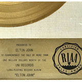Elton John 1970 debut White Matte RIAA Gold LP Award presented to Elton John - RARE - Record Award