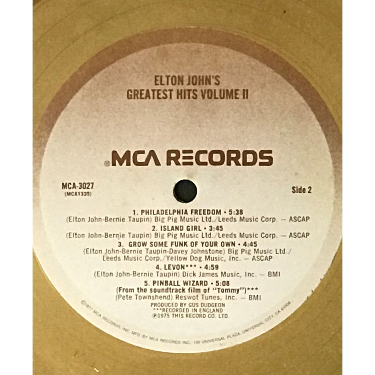  Elton John Greatest Hits Vol II RIAA Gold Album Award –