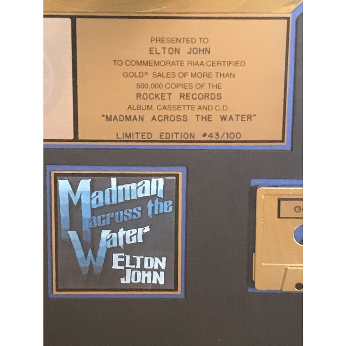 Elton John Madman Across The Water RIAA Gold Album Award