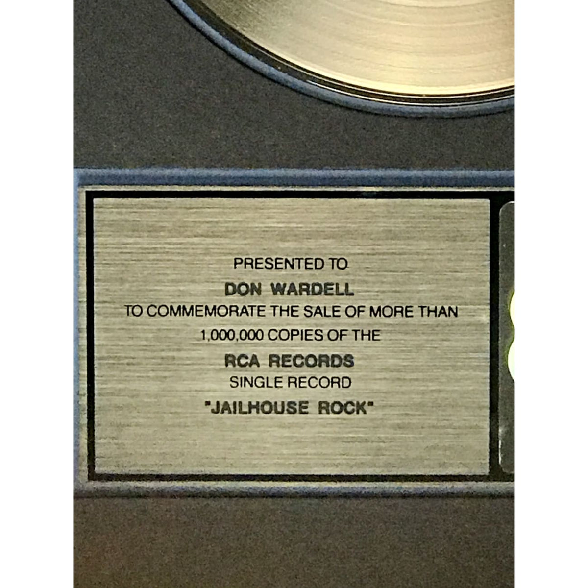 Elvis Presley "Jailhouse Rock" RIAA Gold 45 Single Award - RARE ...