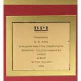 Gary Moore After Hours BPI Gold Album Award presented to B.B. King - RARE - Record Award