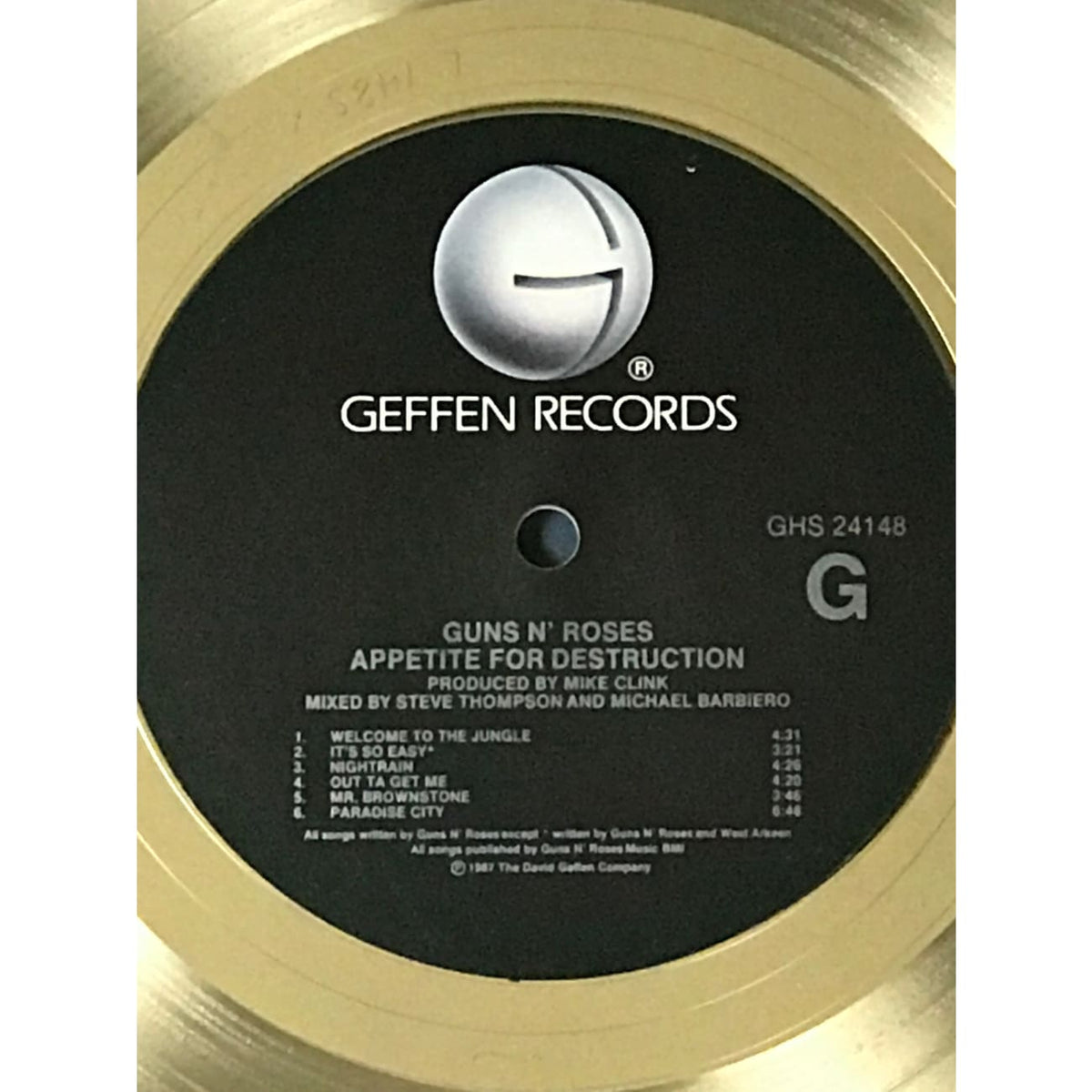 GUNS N' ROSES/LIMITED EDITION/CD GOLD DISC/ALBUM 'APPETITE FOR