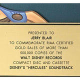 Hercules Animated Film Soundtrack RIAA Gold Album Award - Record Award