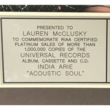 India Arie Acoustic Soul RIAA Platinum Album Award - Record Award