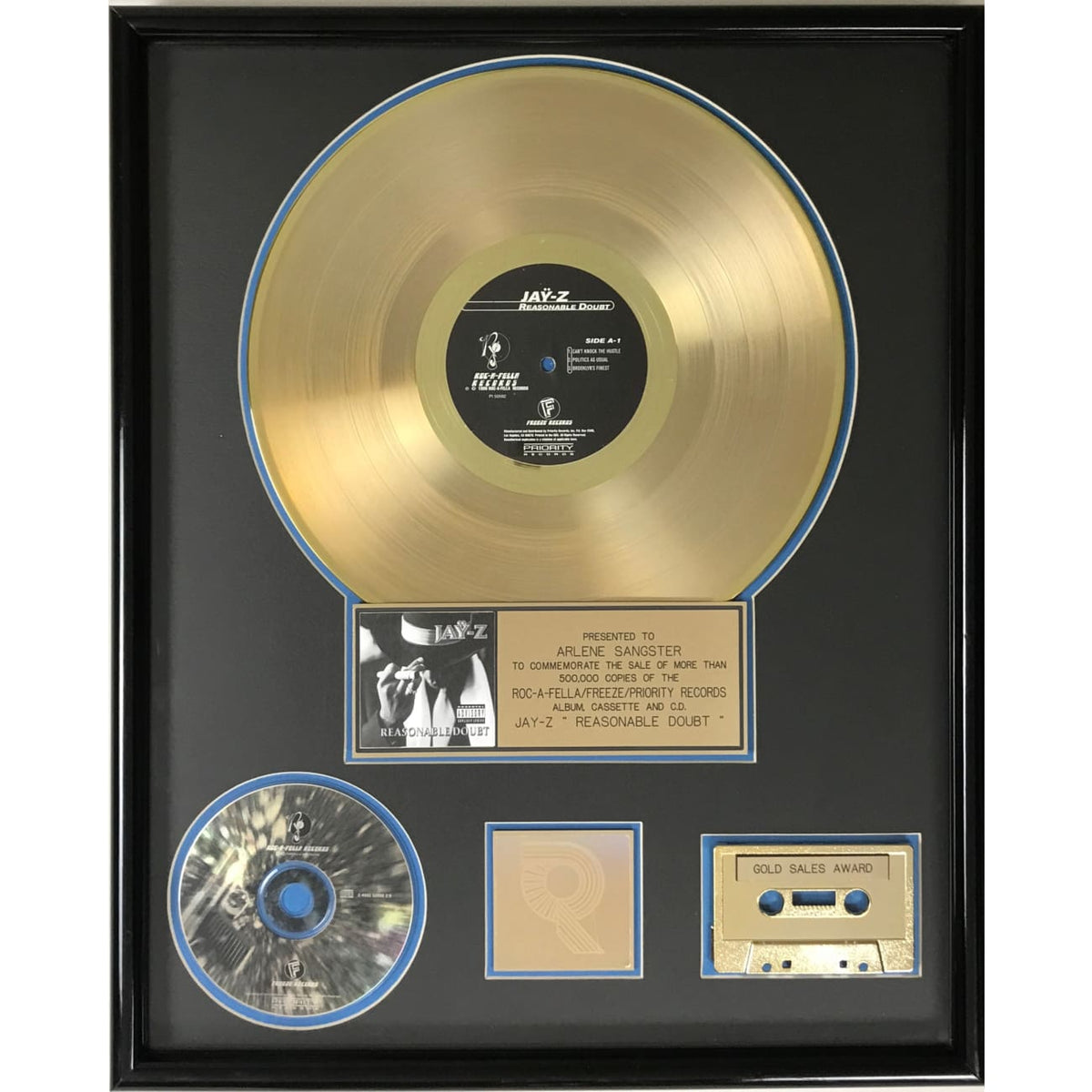 Jay-Z Reasonable Doubt RIAA Gold LP Award - RARE