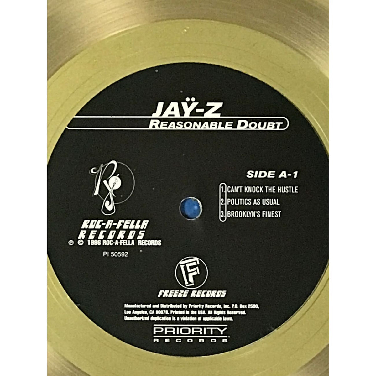 Jay-Z Reasonable Doubt RIAA Gold LP Award - RARE