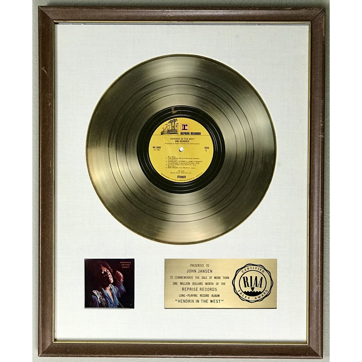 Jimi Hendrix Hendrix In The West White Matte RIAA Gold LP