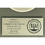 Johnnie Taylor Disco Lady RIAA Platinum 45 Single Award - Record Award