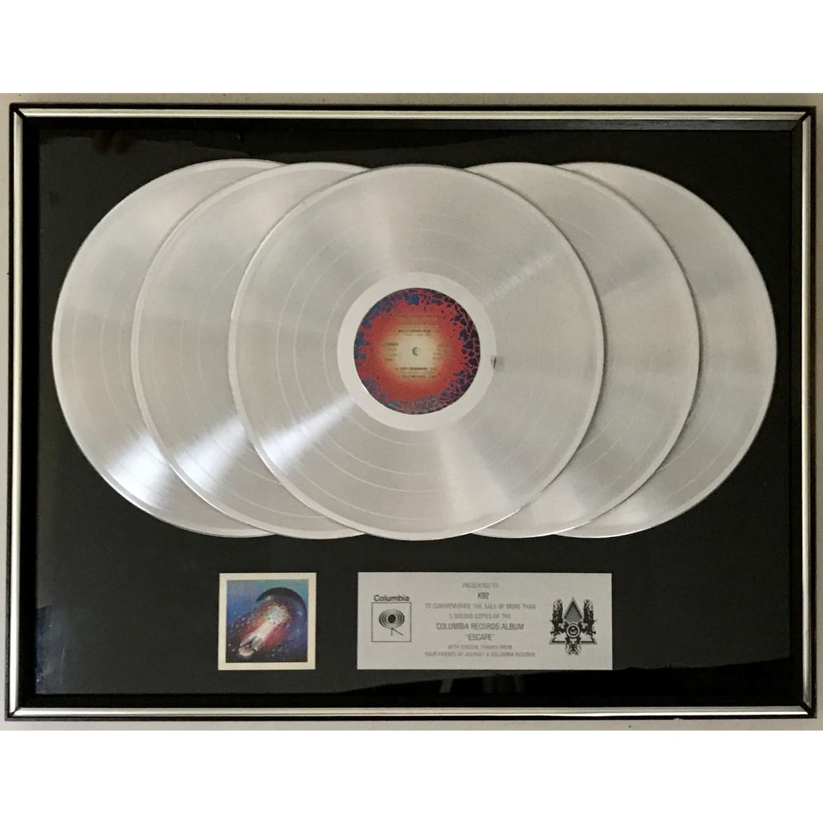 musicgoldmine.com - Journey Escape 5x Multi-Platinum LP Label