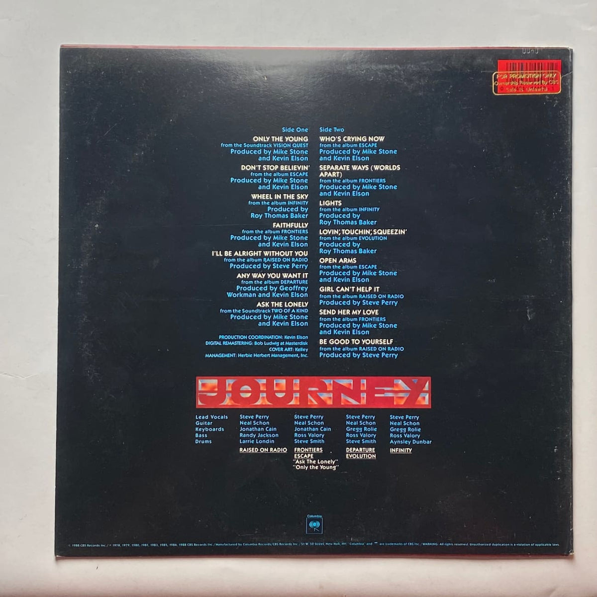 Journey Greatest Hits 1988 Promo LP