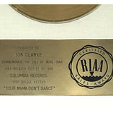 Loggins and Messina Your Mama Dont Dance White Matte RIAA Gold 45 Award - RARE