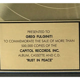 Megadeth Rust In Peace RIAA Gold LP Award - Record Award