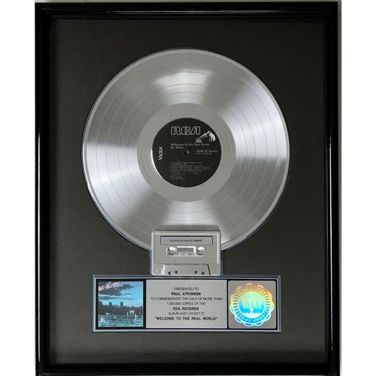 Mr. Mister Welcome To The Real World RIAA Platinum Album Award