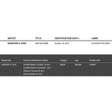 Mumford & Sons Sigh No More RIAA Multi-Platinum Album/Singles Award - Record Award