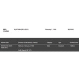 Neil Young & Crazy Horse Rust Never Sleeps RIAA Gold Album Award - Record Award